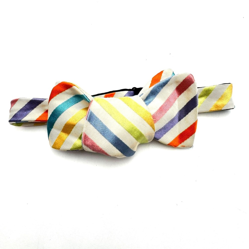 R. HANAUER Men's Rainbow 100% Silk Bow Tie Multi Color Striped Handmade USA
